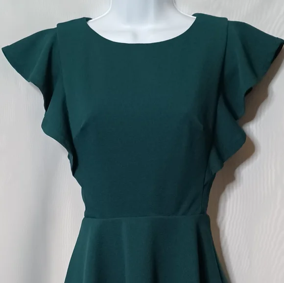 Crystal Doll Women's Green Flutter Sleeve Fit & Flare Mini Dress. S - Picture 6 of 13